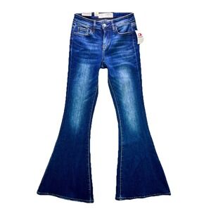 Buckle Bridge By Gly Jeans Womens 24x32 Blue Mid Rise Super Flare Dark Wash NWT